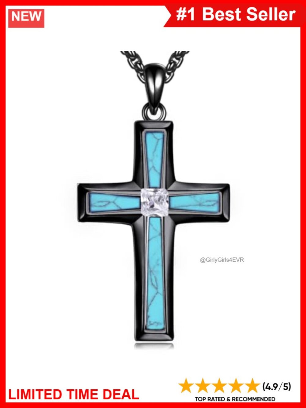 Sterling Silver Turquoise Cross Pendant Necklace 22in Religious Gift